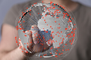 Fototapete - High-tech image depicting global network connections and data exchange. Ideal for technology, communication, and business.