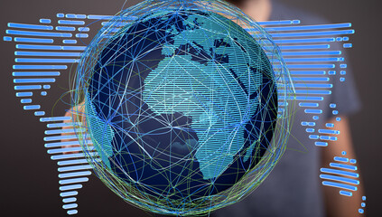 Fototapete - Abstract image of a digital world, showing global network connections and data flow.