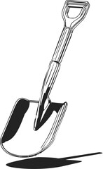 Aufkleber - Black and white drawing of a garden shovel with a shadow. Vector illustration
