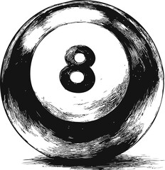 Poster - Illustration of a classic black and white number 8 billiard ball sketch. Vector illustration