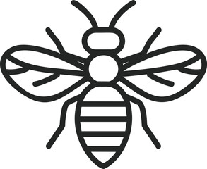 Aufkleber - Outline of a bee with transparent wings in a simple black line drawing. Vector illustration