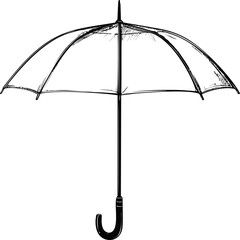 Aufkleber - Black and white illustration of an open umbrella with a curved handle. Vector illustration