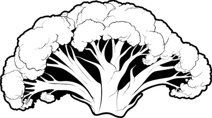 Poster - Black and white illustration of a broccoli cross-section, graphic art design. Vector illustration