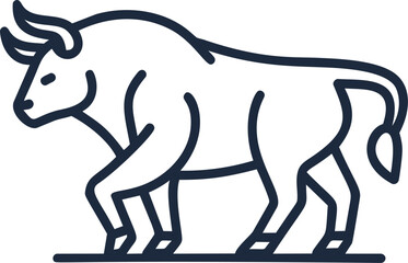 Aufkleber - Outline drawing of a strong bull in simple blue lines, black and white concept. Vector illustration