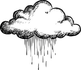 Aufkleber - Sketch of a single cloud releasing rain, black and white illustration. Vector illustration