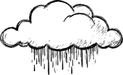 Aufkleber - Black and white sketch of a rain cloud dripping onto. Vector illustration