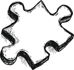 Poster - Black and white sketch of a single puzzle piece with rough shading details. Vector illustration
