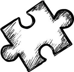Aufkleber - Sketch illustration of a single black and white jigsaw puzzle piece. Vector illustration