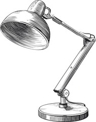 Poster - Black and white sketch of a classic adjustable desk lamp, detailed illustration. Vector illustration