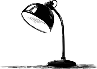 Poster - Black and white illustration of a classic desk lamp with vintage style. Vector illustration