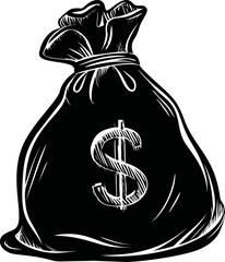 Poster - Black and white illustration of a money bag with dollar sign icon. Vector illustration