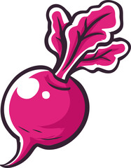 Poster - Bright pink cartoon beet with green leaves. Vector illustration