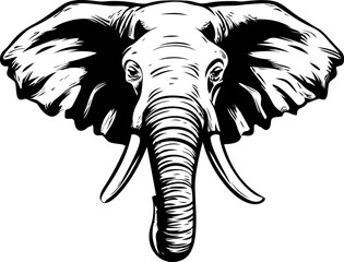 Poster - Stylized black and white elephant head illustration with detailed features. Vector illustration