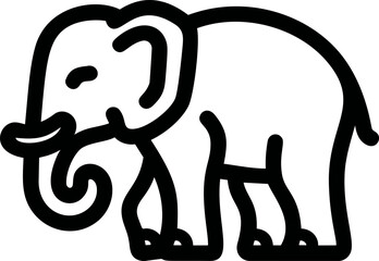 Aufkleber - Outline of an elephant with a curving trunk in simple black line art. Vector illustration