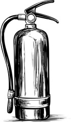 Poster - Black and white illustration of a fire extinguisher with detailed line work. Vector illustration