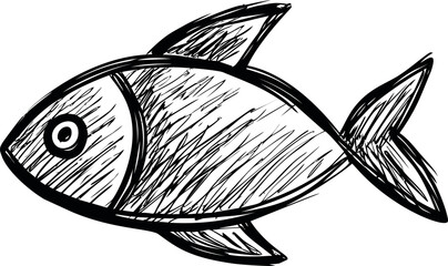 Aufkleber - Black and white sketch of a stylized fish with bold lines, artistic drawing. Vector illustration