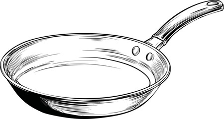Poster - Black and white sketch of a frying pan with a handle for cooking illustration. Vector illustration