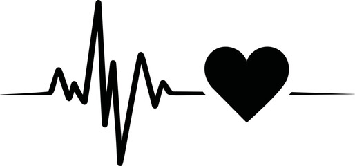 Aufkleber - Heartbeat line with heart symbol in black and white, minimalist design. Vector illustration