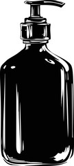 Aufkleber - Monochrome illustration of liquid soap dispenser in black and white style. Vector illustration