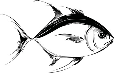 Poster - Black and white sketch of a tuna fish with bold lines. Vector illustration