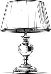 Poster - Vintage table lamp with detailed sketch in black and white illustration. Vector illustration