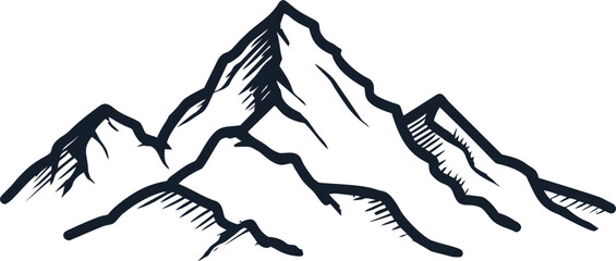 Poster - Minimalist black and white sketch of mountain range with jagged peaks. Vector illustration