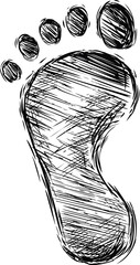 Poster - Sketch of a human footprint with rough lines and artistic details. Vector illustration