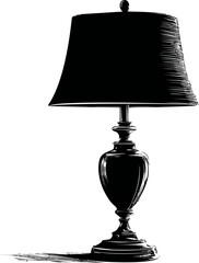 Poster - Black and white silhouette of a vintage table lamp with ornate base design. Vector illustration