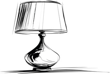 Poster - Line art sketch of an elegant table lamp with a classic lampshade design. Vector illustration