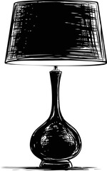 Poster - Black and white sketch of a table lamp with a round base and shade. Vector illustration