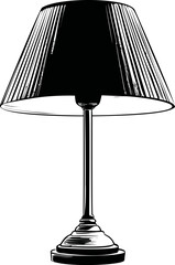 Poster - Black and white illustration of a classic table lamp with pleated shade. Vector illustration