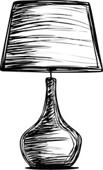 Poster - Sleek black and white sketch of a table lamp with a modern design. Vector illustration