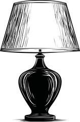 Poster - Black and white illustration of a classic table lamp with ornate design. Vector illustration