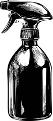 Aufkleber - Black and white illustration of spray bottle with trigger handle drawing. Vector illustration