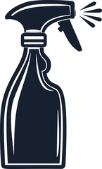 Aufkleber - Black and white illustration of a spray bottle with trigger and spray droplets. Vector illustration