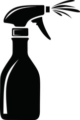 Poster - Spray bottle silhouette with spray effect in minimalist black and white art. Vector illustration