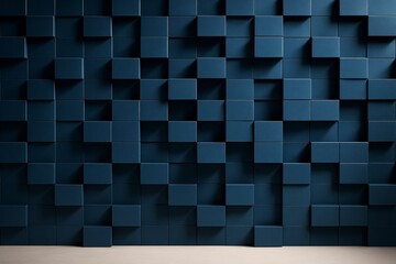 Wall Mural - abstract geometric wall pattern of 3d blue cubes with light and shadow creating depth on a clean bac