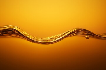 Wall Mural - abstract golden liquid wave motion with suspended droplet on vibrant yellow background, fluid light 