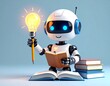 © std - A cute robot sits reading a book, holding a pencil-like lightbulb