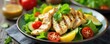 © yuwaree - A vibrant and healthy lunchtime salad with colorful vegetables, grilled chicken, and a light vinaigrette dressing, perfect for a quick and nutritious meal , office lunch, plate