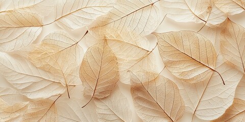 Fototapete - High-resolution shot of dried leaves displaying intricate veins and rich autumnal tones, perfect for organic, seasonal designs.