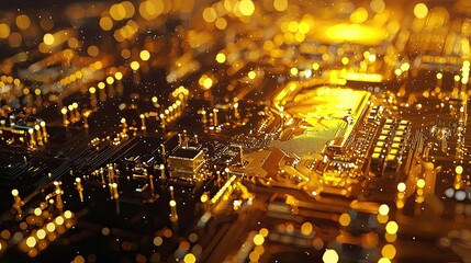 Aufkleber - Detailed image of a CPU showcasing its gold pins and shiny surface, with cooling paste applied for optimum computing performance.