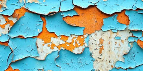 Fototapete - Weathered metal sheet with peeling paint and visible rust, ideal for creating a gritty, urban aesthetic.