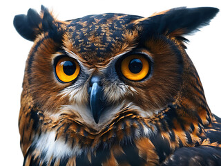 great horned owl close up portrait isolated on white background png
