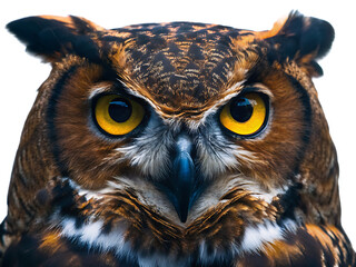 great horned owl close up portrait isolated on white background png