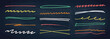 © Konstantin - Underline stroke chalk scribbles doodle line collection on chalkboard. Hand drawn outline sketch wave brush mark elements crosshatch rough dividers set for text highlight underline emphasis