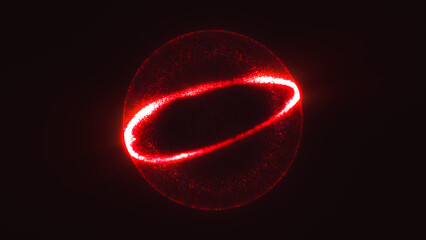 Wall Mural - abstract glowing red sphere with luminous ring on dark background, evoking futuristic or scientific 