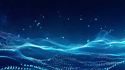 Wall Mural - abstract digital landscape with glowing blue particle waves, dynamic flowing digital terrain with sc