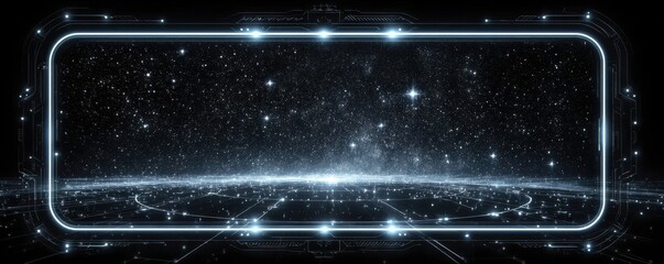 Wall Mural - futuristic holographic interface with cosmic background and glowing grid
