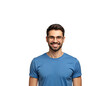 © Fridocha - Smiling man with beard and round glasses wearing a blue tshirt